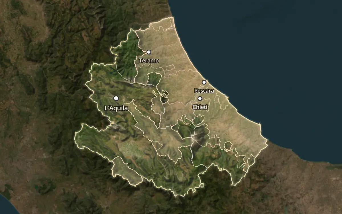 Map of the wine appellations of Abruzzo on satellite imagery