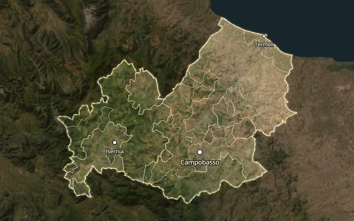 Map of the wine appellations of Molise on satellite imagery