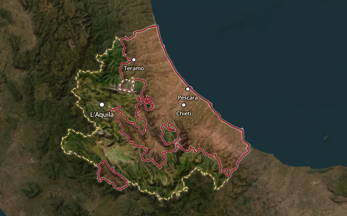 Map of the Abruzzo DOC production zone on satellite imagery