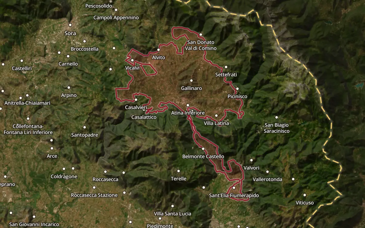 Map of the Atina DOC production zone on satellite imagery