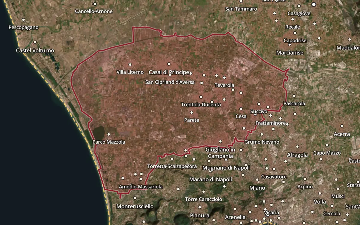 Map of the Aversa DOC production zone on satellite imagery