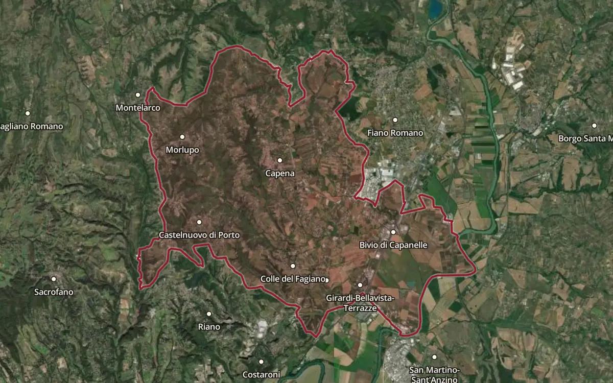 Map of the Bianco Capena DOC production zone on satellite imagery