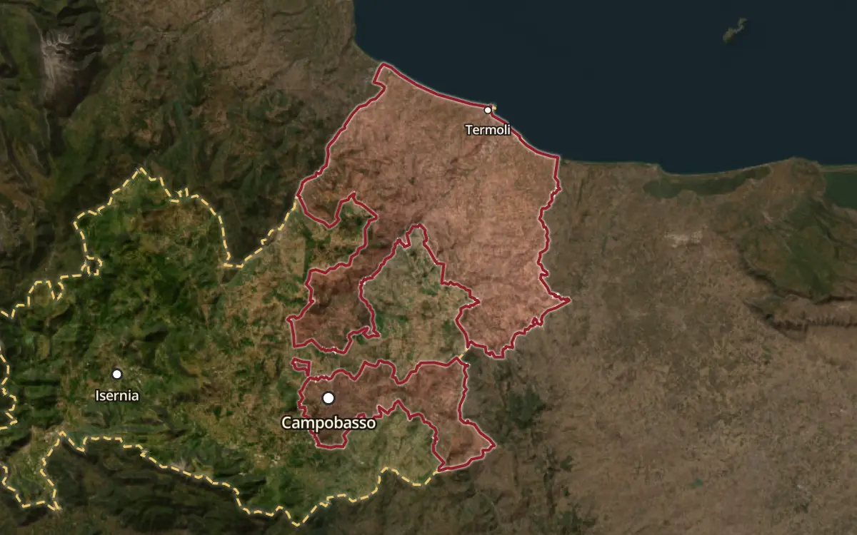 Map of the Biferno DOC production zone on satellite imagery