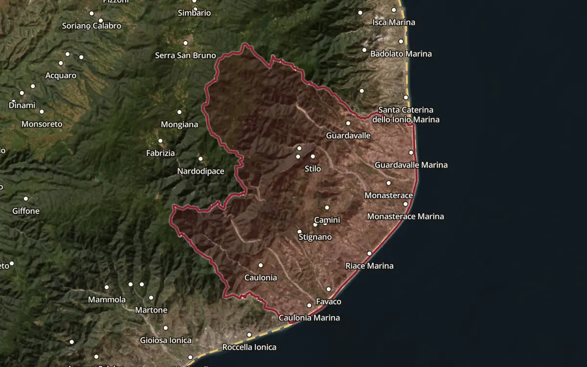 Map of the Bivongi DOC production zone on satellite imagery