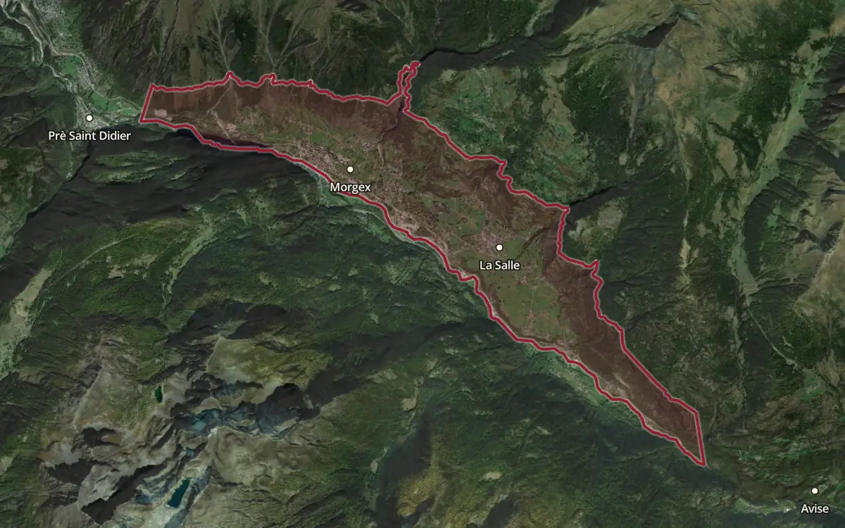 Map of the Blanc de Morgex et de La Salle production zone on satellite imagery