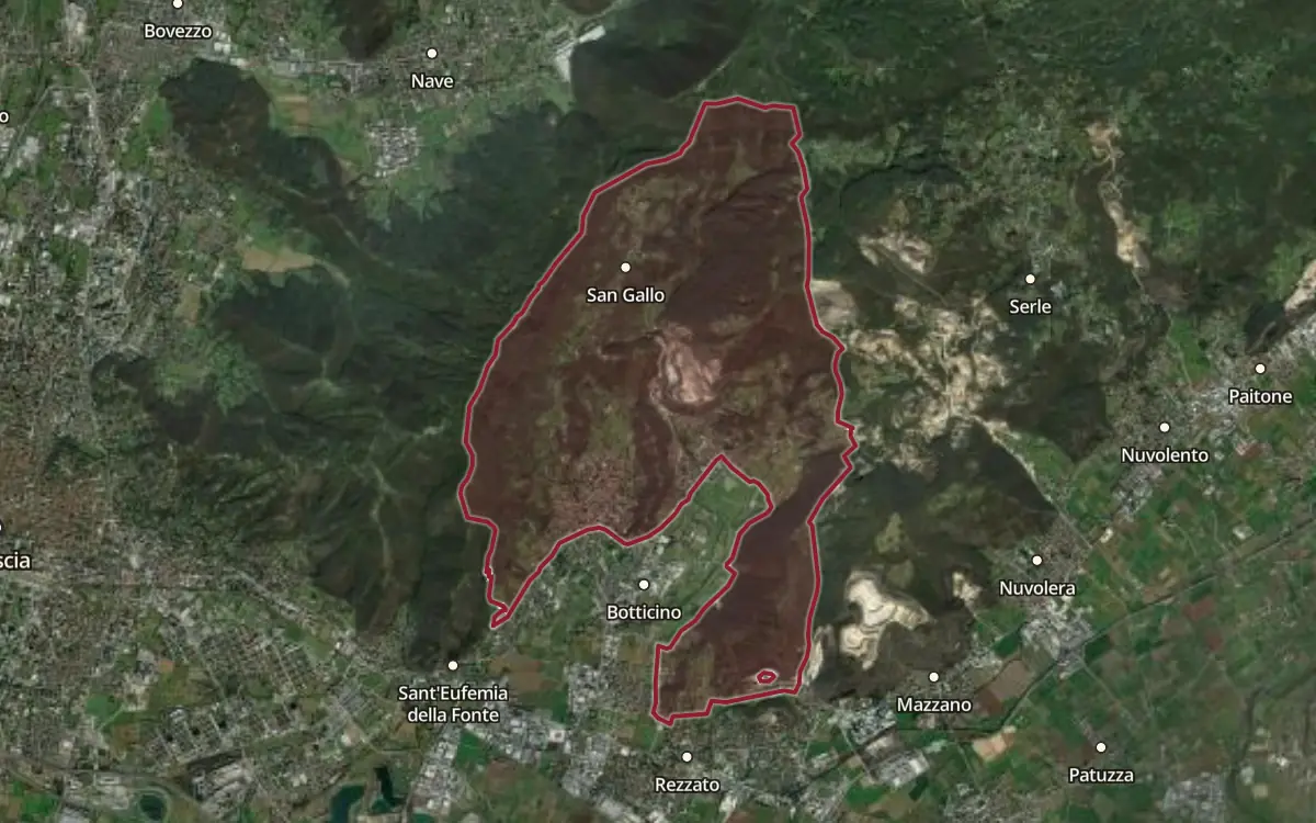 Map of the Botticino DOC production zone on satellite imagery
