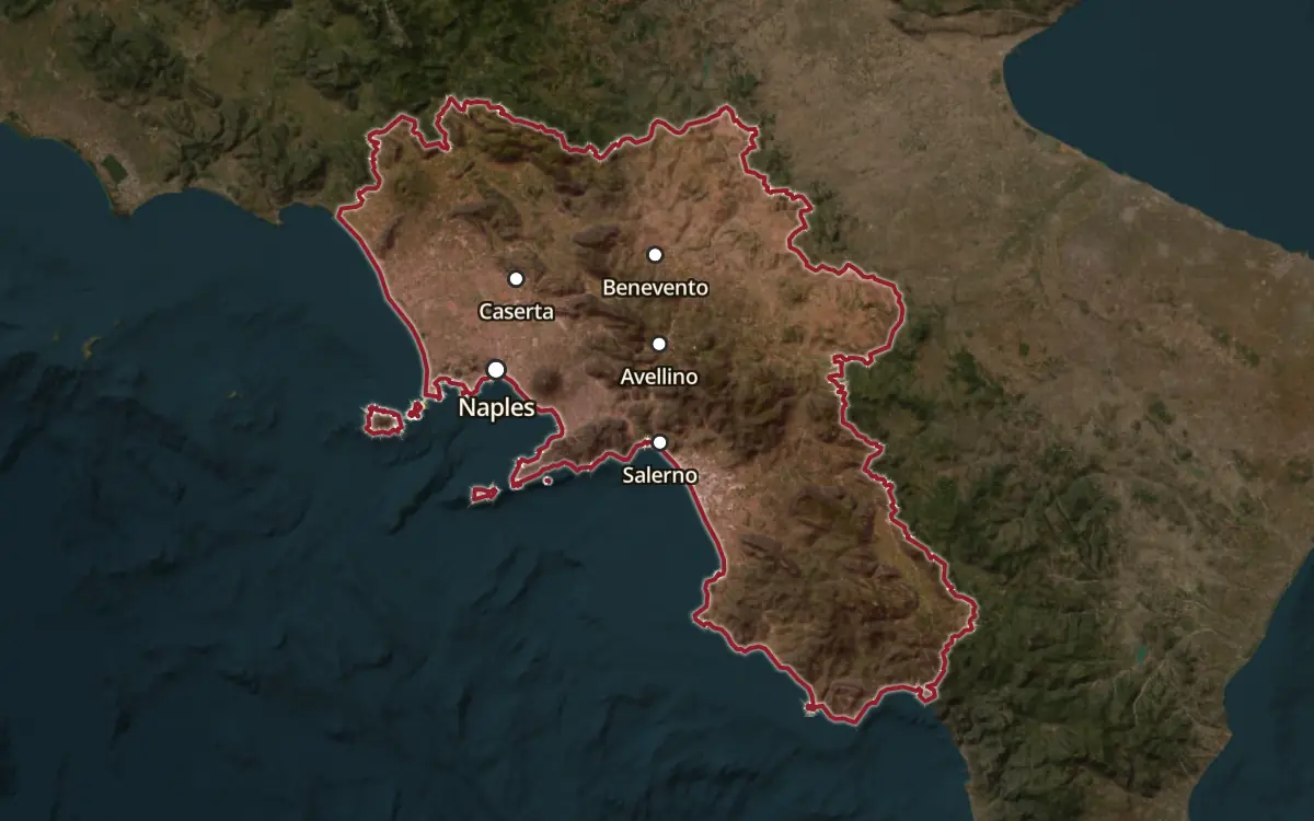 Map of the Campania IGT production zone on satellite imagery