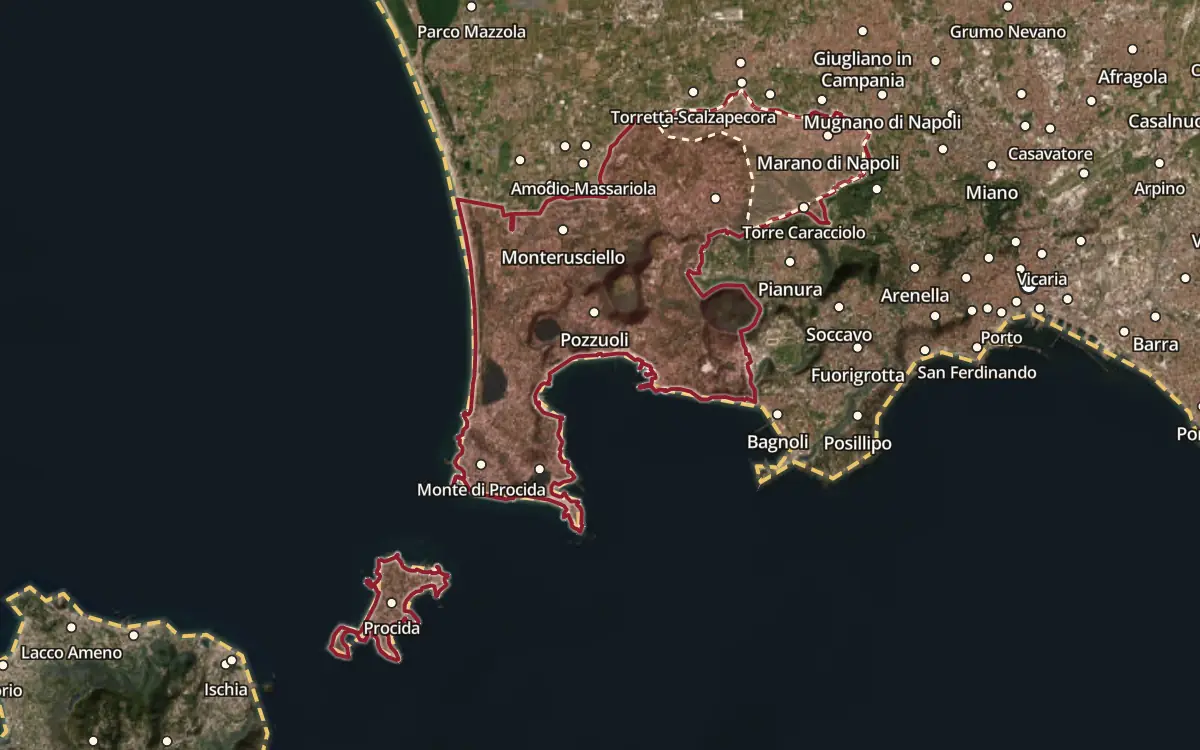 Map of the Campi Flegrei DOC production zone on satellite imagery