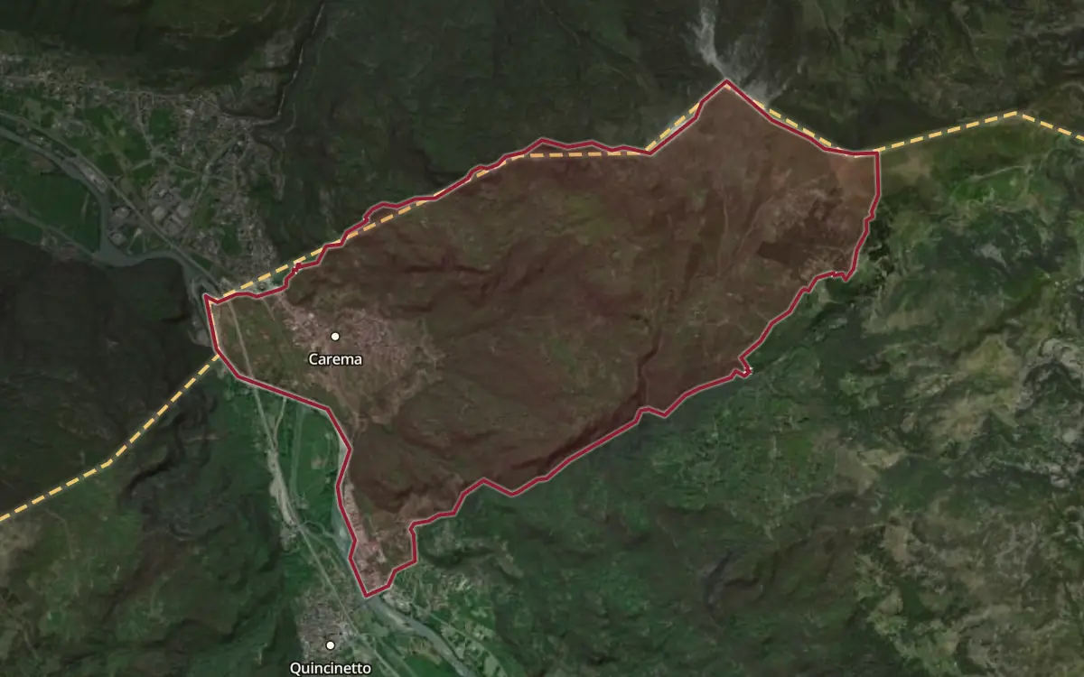 Map of the Carema DOC production zone on satellite imagery