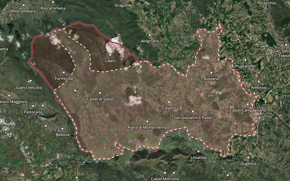 Map of the Casavecchia di Pontelatone DOC production zone on satellite imagery