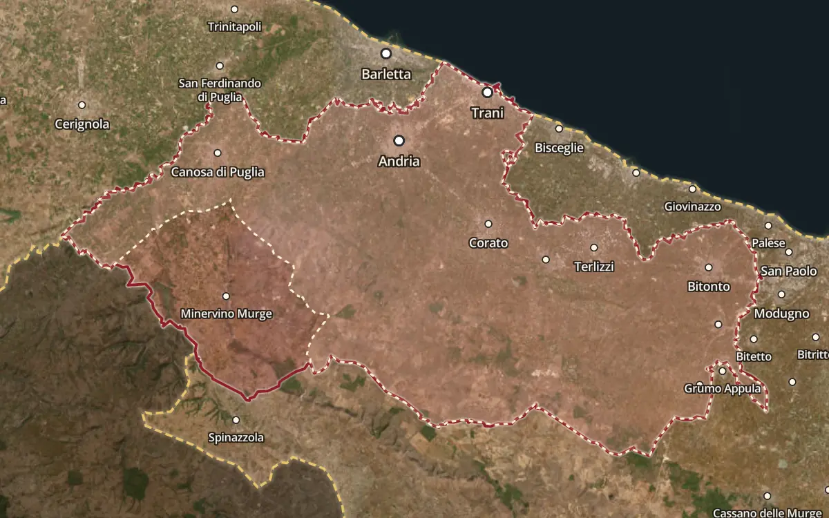 Map of the Castel del Monte DOC production zone on satellite imagery