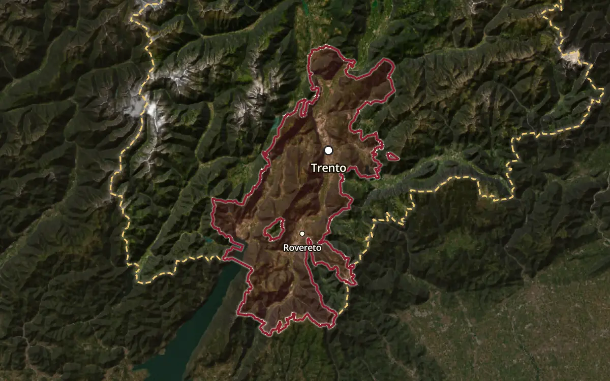 Map of the Casteller DOC production zone on satellite imagery