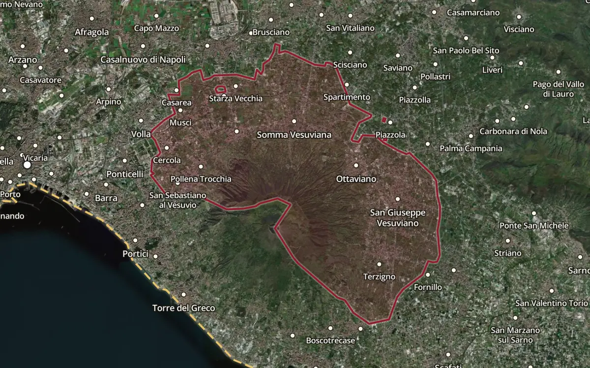 Map of the Catalanesca del Monte Somma IGT production zone on satellite imagery
