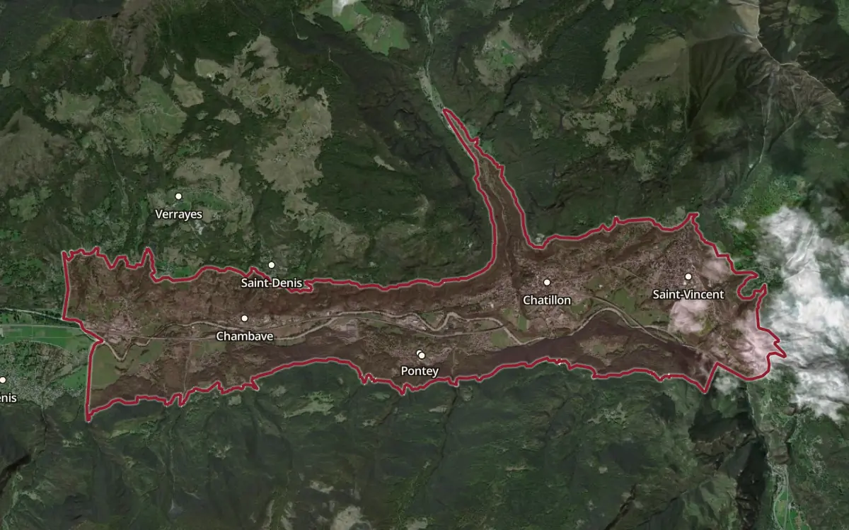 Map of the Chambave production zone on satellite imagery