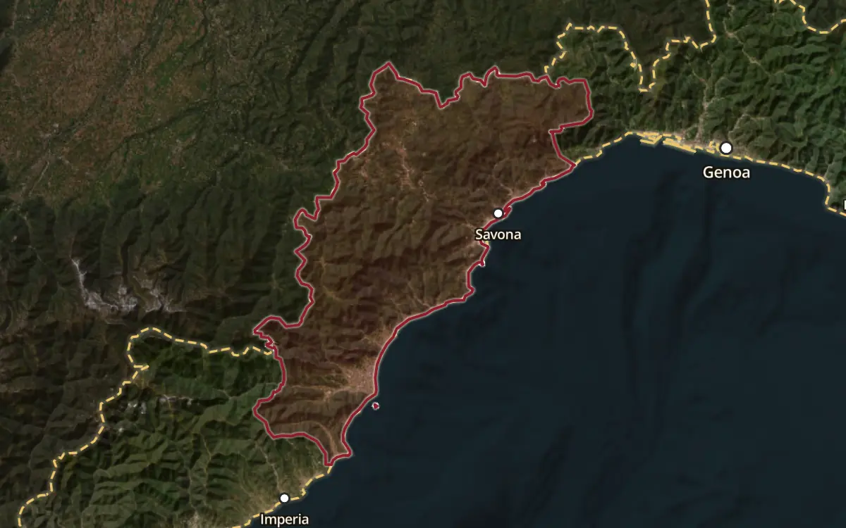 Map of the Colline Savonesi IGT production zone on satellite imagery