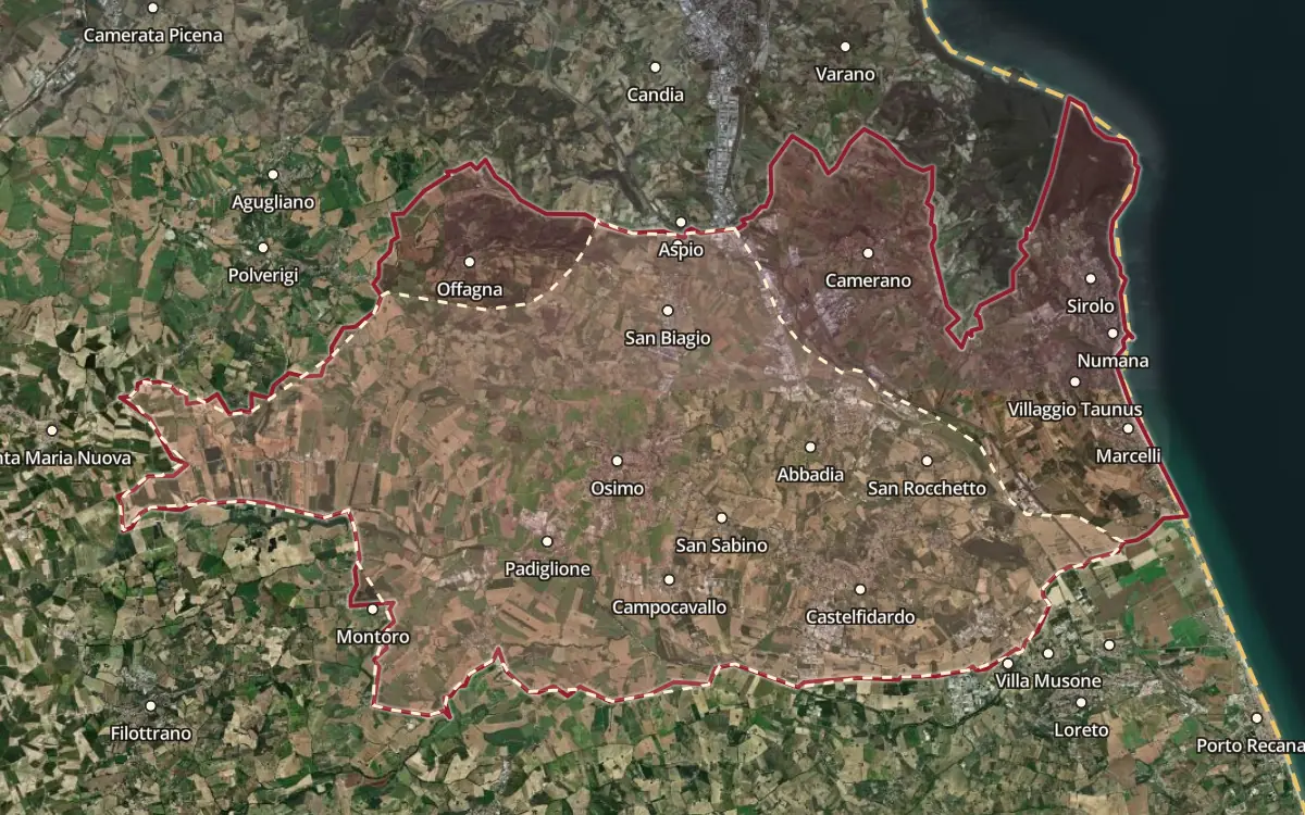 Map of the Conero DOCG production zone on satellite imagery