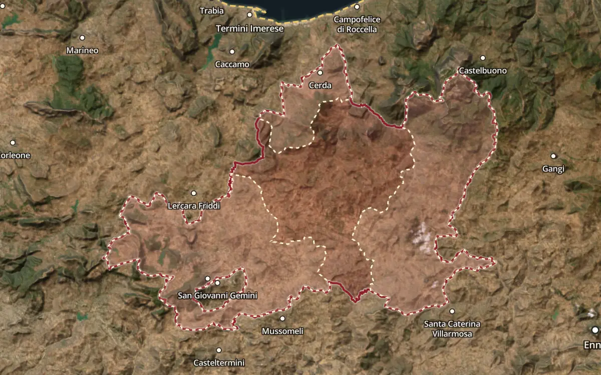 Map of the Contea di Sclafani DOC production zone on satellite imagery