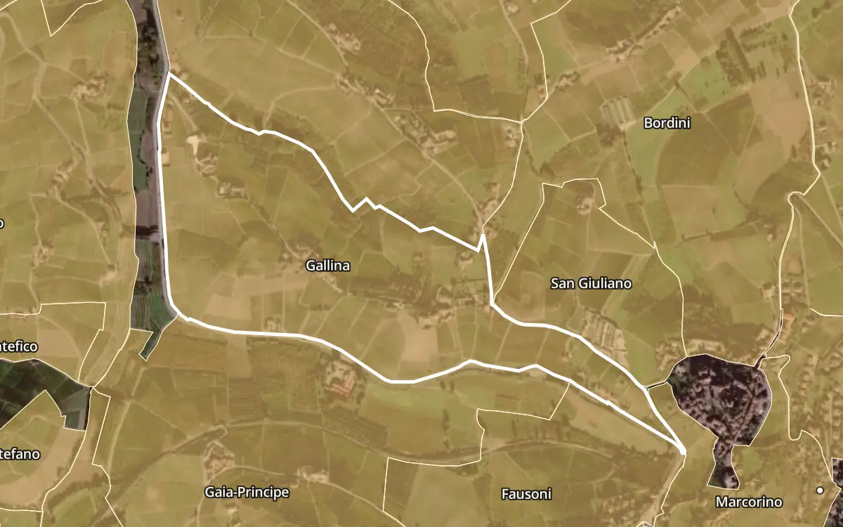 Map of Gallina inside the Barbaresco DOCG production zone, on satellite imagery