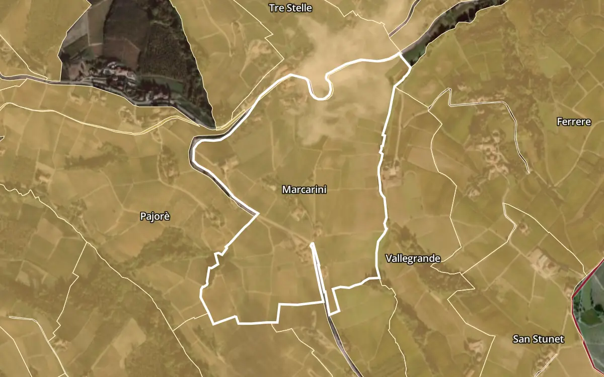 Map of Marcarini inside the Barbaresco DOCG production zone, on satellite imagery