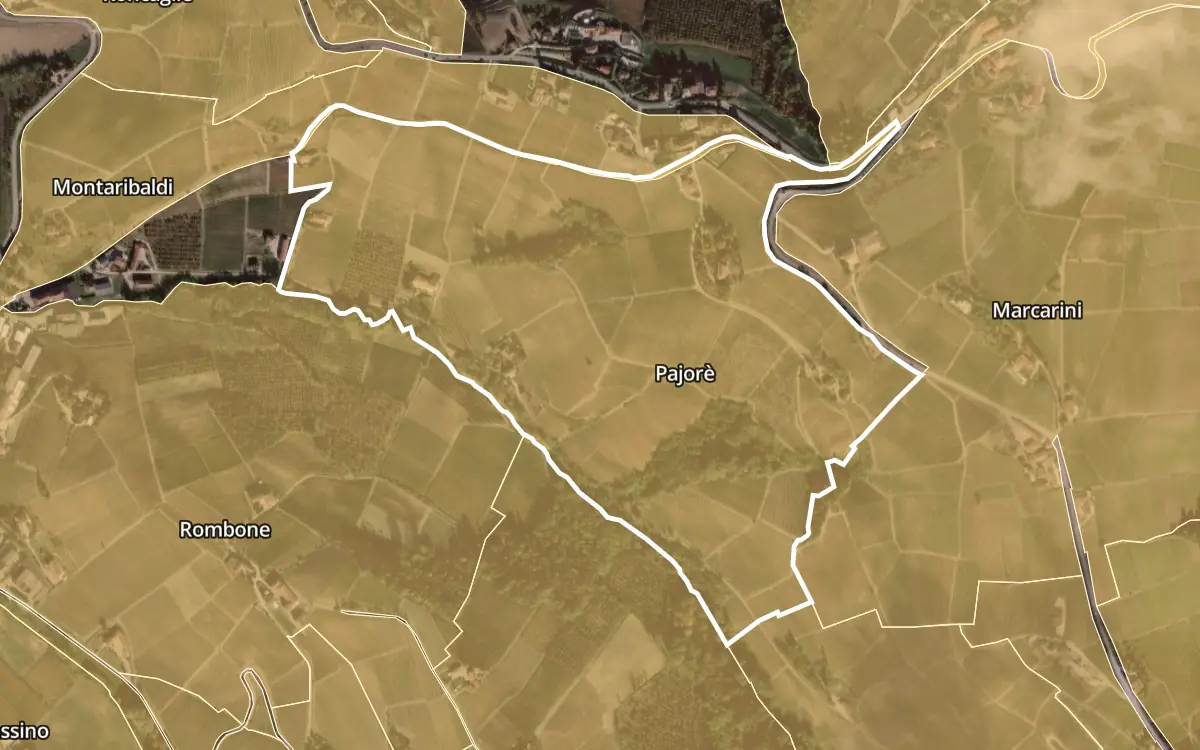 Map of Pajorè inside the Barbaresco DOCG production zone, on satellite imagery
