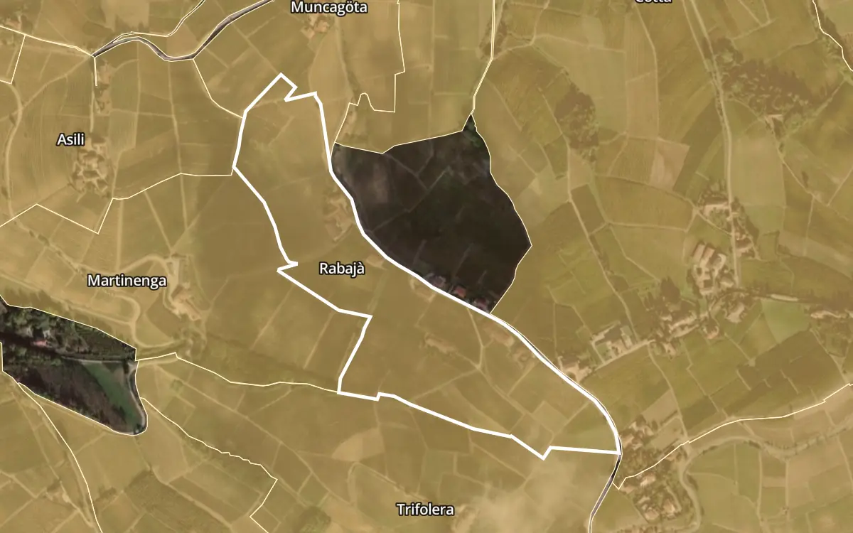 Map of Rabajà inside the Barbaresco DOCG production zone, on satellite imagery