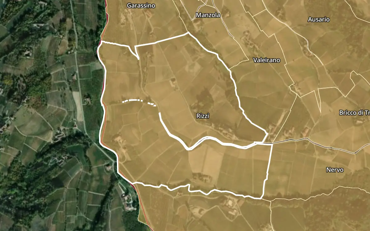 Map of Rizzi inside the Barbaresco DOCG production zone, on satellite imagery