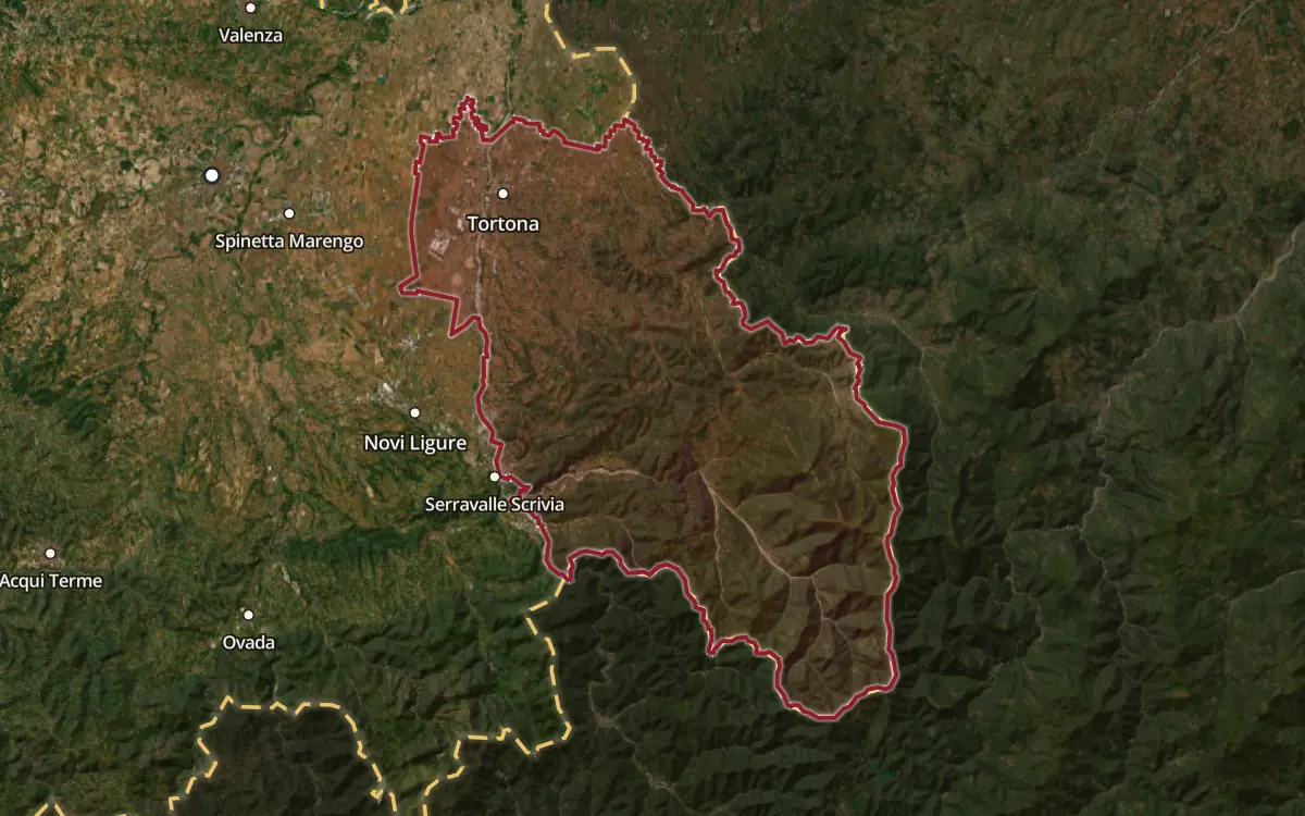 Map of the Derthona DOC production zone on satellite imagery