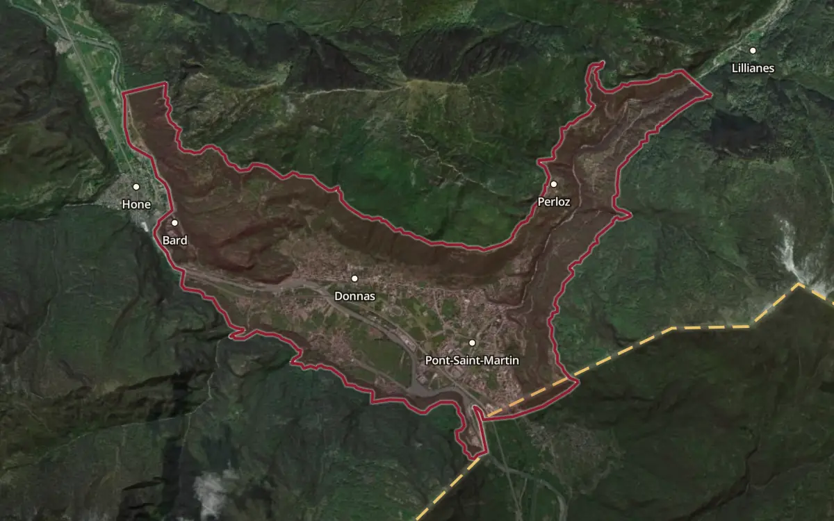 Map of the Donnas production zone on satellite imagery