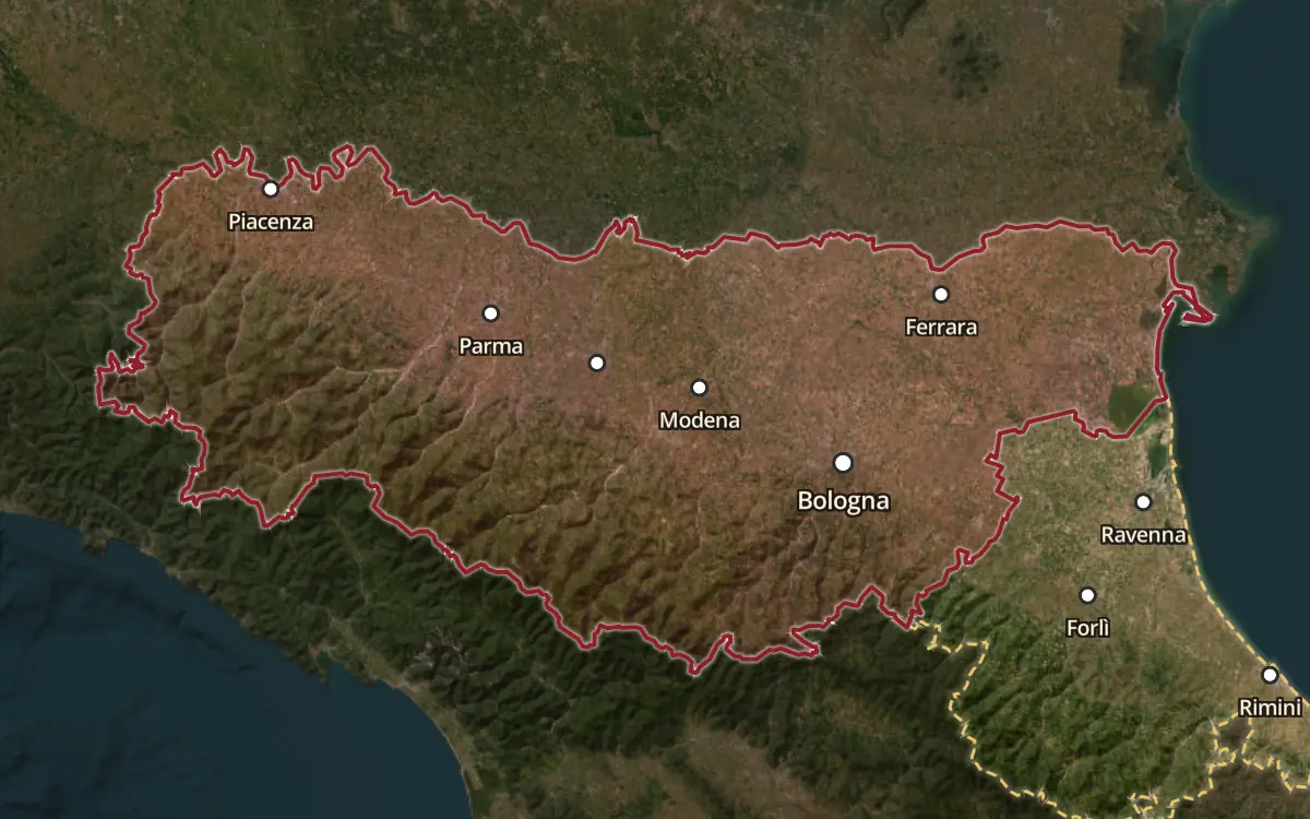 Map of the Emilia IGT production zone on satellite imagery