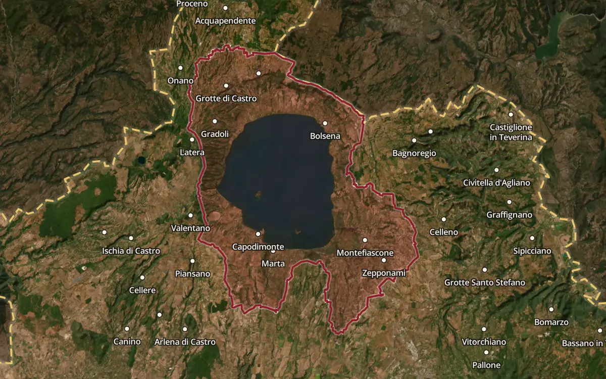 Map of the Est! Est!! Est!!! di Montefiascone DOC production zone on satellite imagery