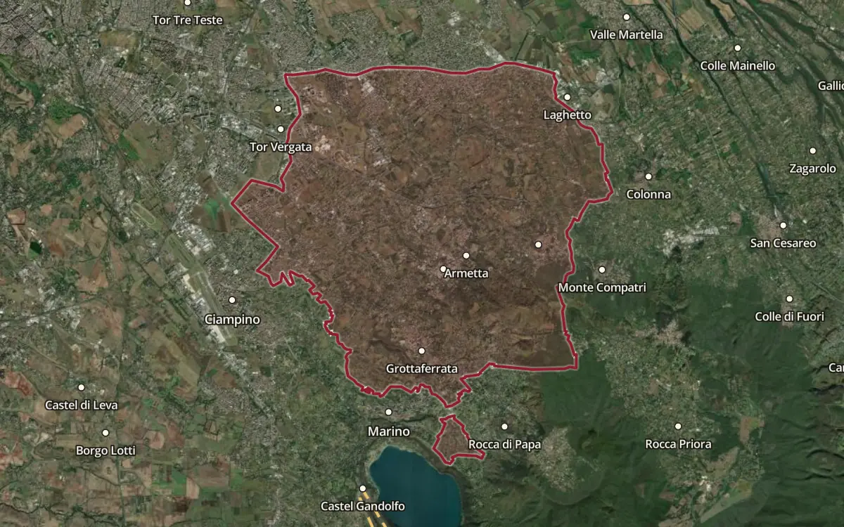 Map of the Frascati Superiore DOCG production zone on satellite imagery