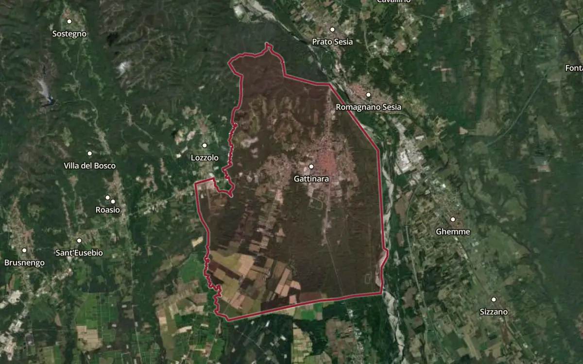 Map of the Gattinara DOCG production zone on satellite imagery