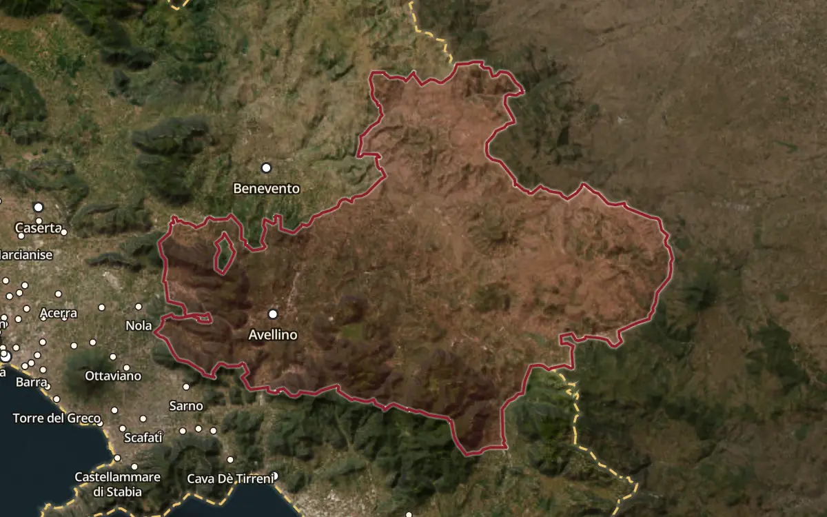 Map of the Irpinia DOC production zone on satellite imagery