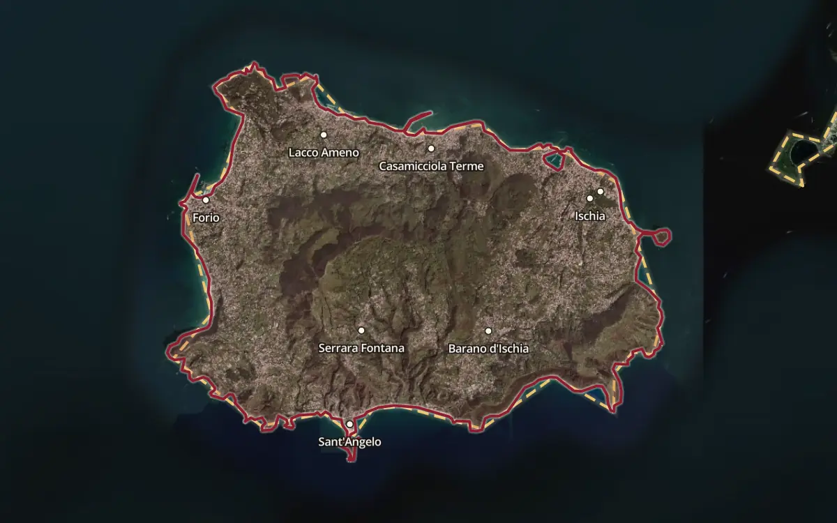 Map of the Ischia DOC production zone on satellite imagery