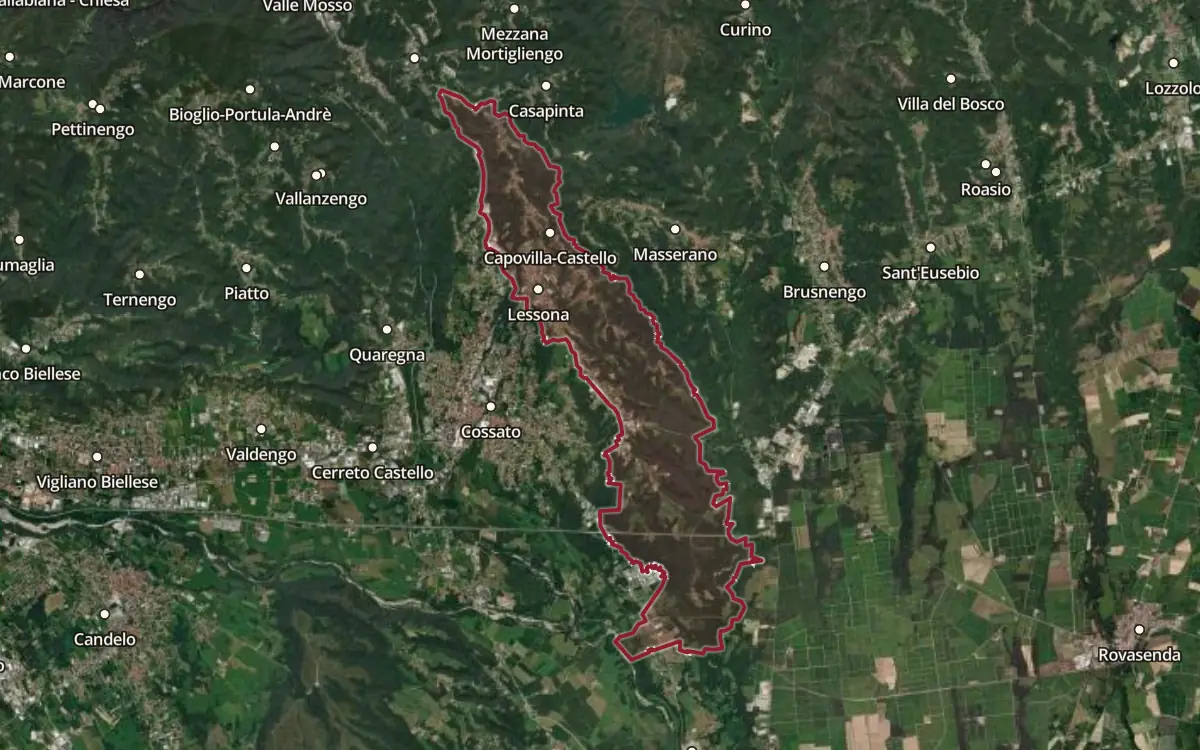 Map of the Lessona DOC production zone on satellite imagery
