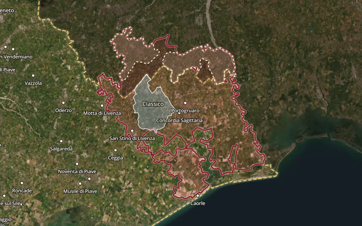 Map of the Lison DOCG production zone on satellite imagery