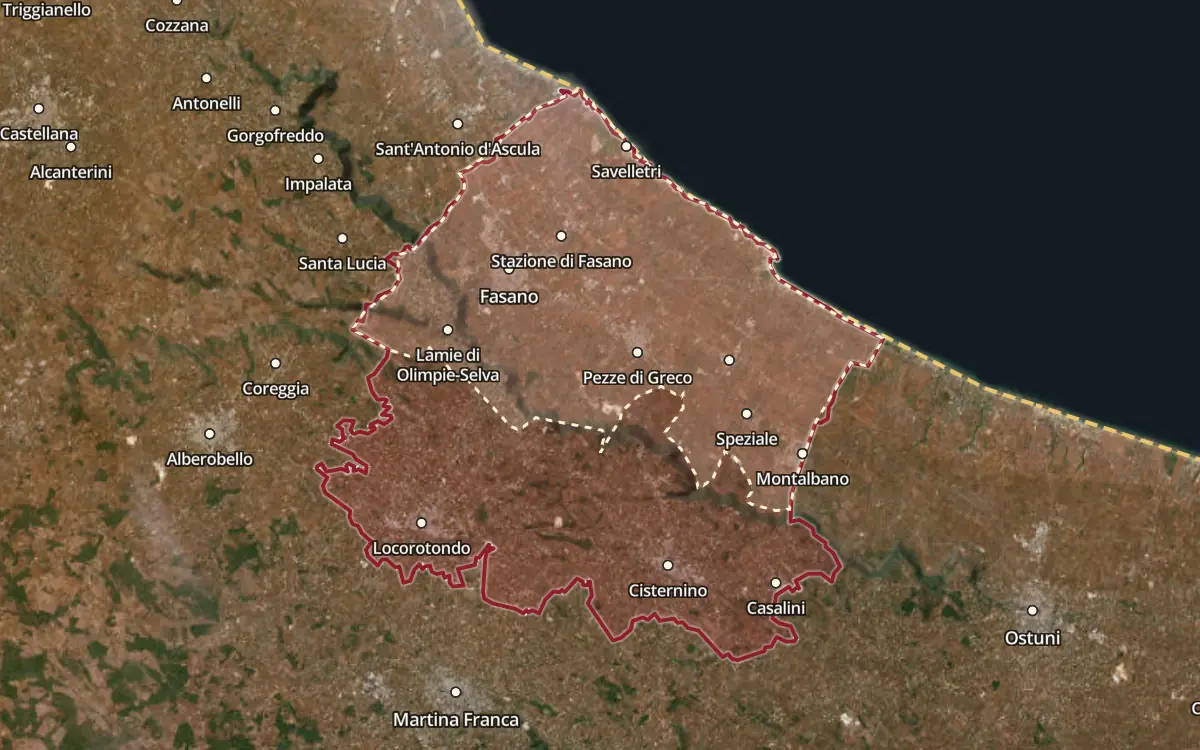 Map of the Locorotondo DOC production zone on satellite imagery