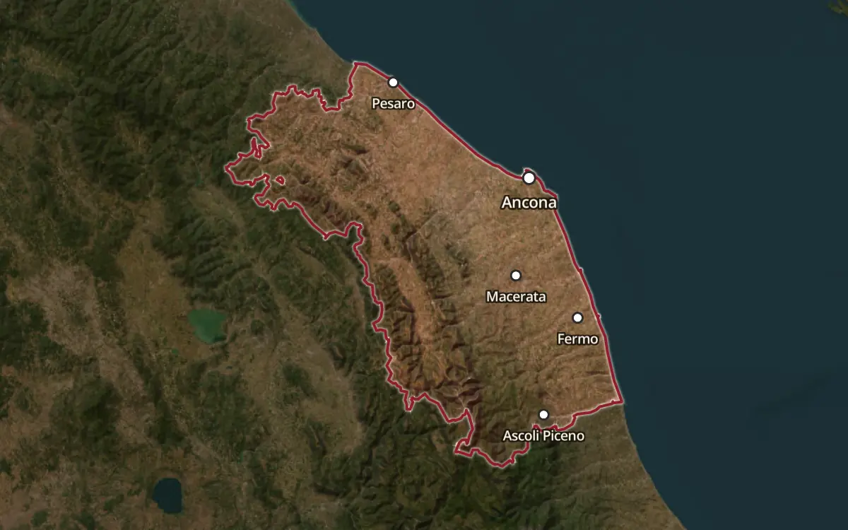 Map of the Marche IGT production zone on satellite imagery