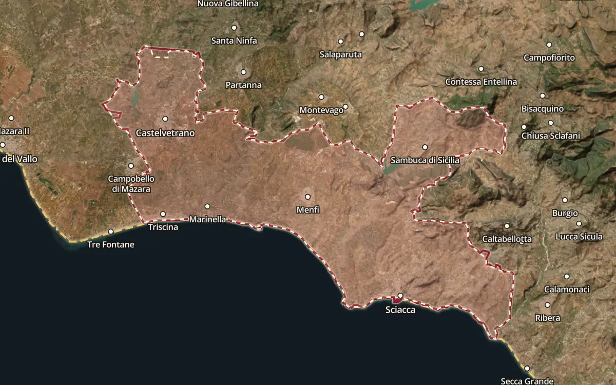 Map of the Menfi DOC production zone on satellite imagery