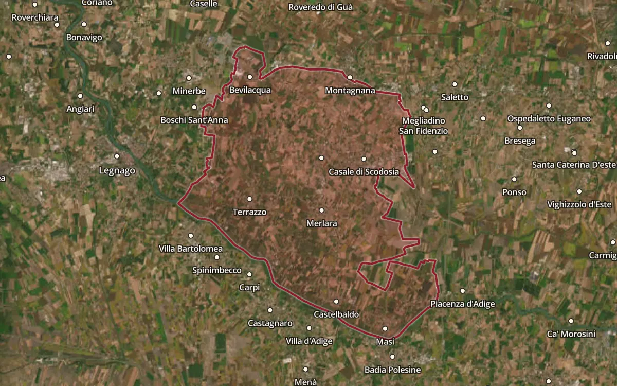 Map of the Merlara DOC production zone on satellite imagery