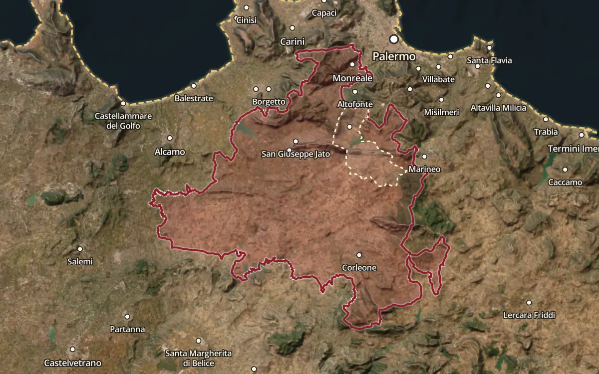 Map of the Monreale DOC production zone on satellite imagery