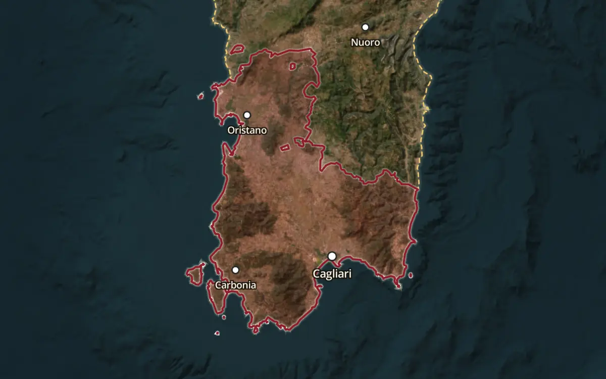 Map of the Nasco di Cagliari DOC production zone on satellite imagery
