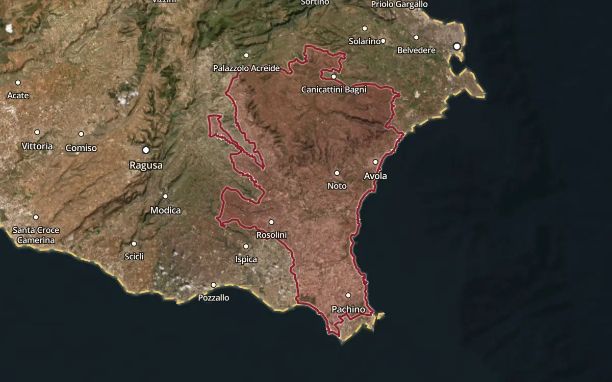Map of the Noto DOC production zone on satellite imagery