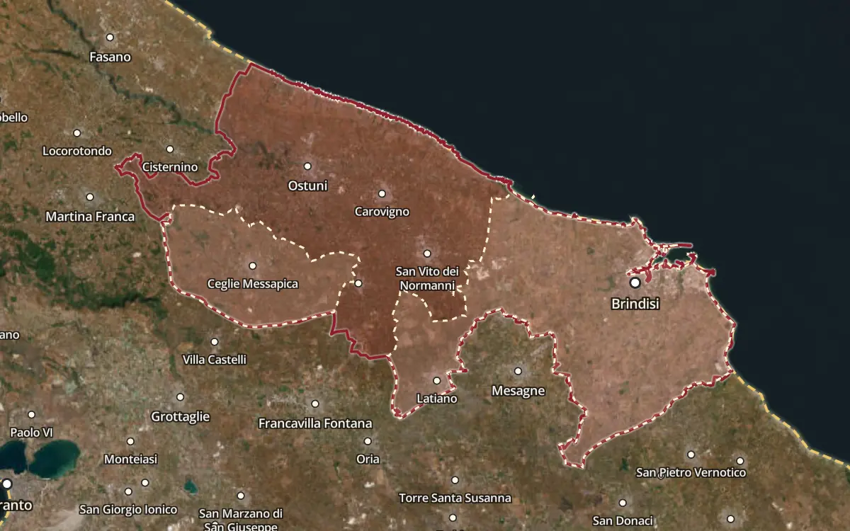 Map of the Ostuni DOC production zone on satellite imagery
