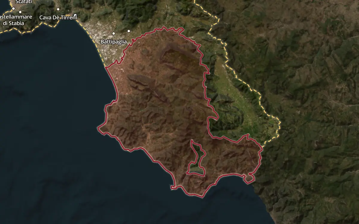 Map of the Paestum Rosso IGT production zone on satellite imagery