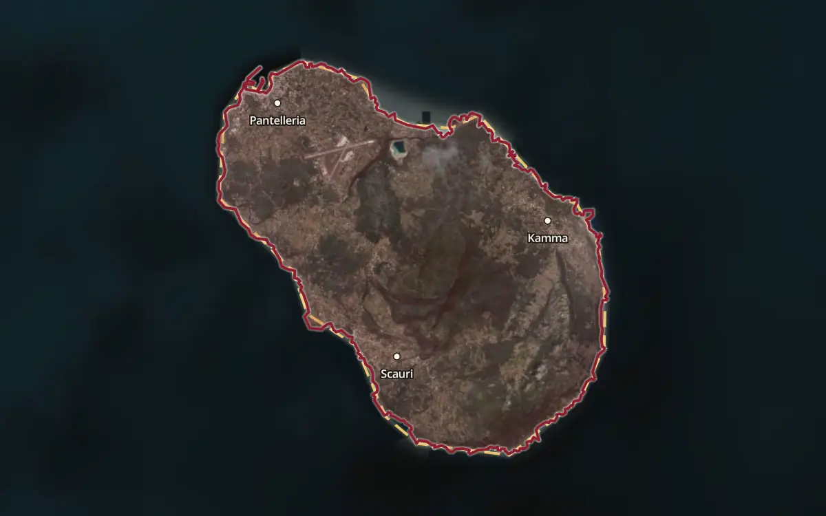 Map of the Pantelleria DOC production zone on satellite imagery