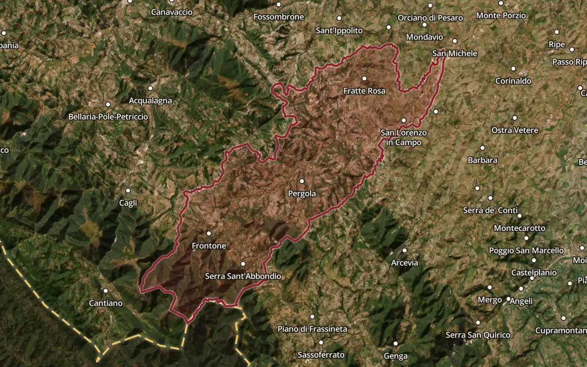 Map of the Pergola DOC production zone on satellite imagery