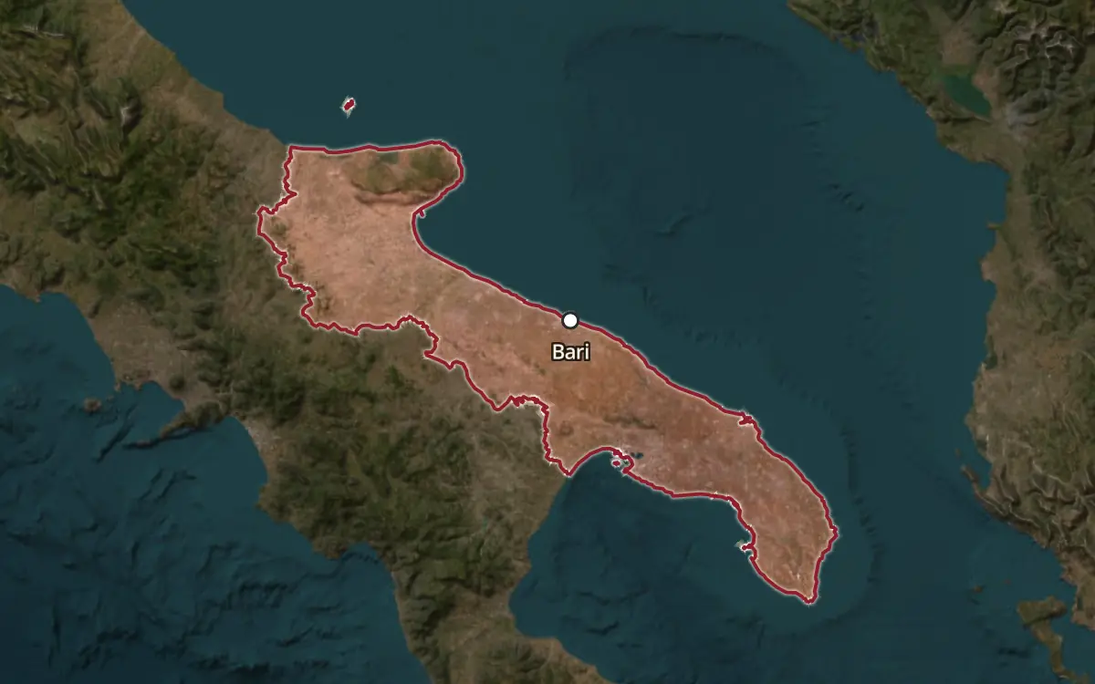 Map of the Puglia IGT production zone on satellite imagery