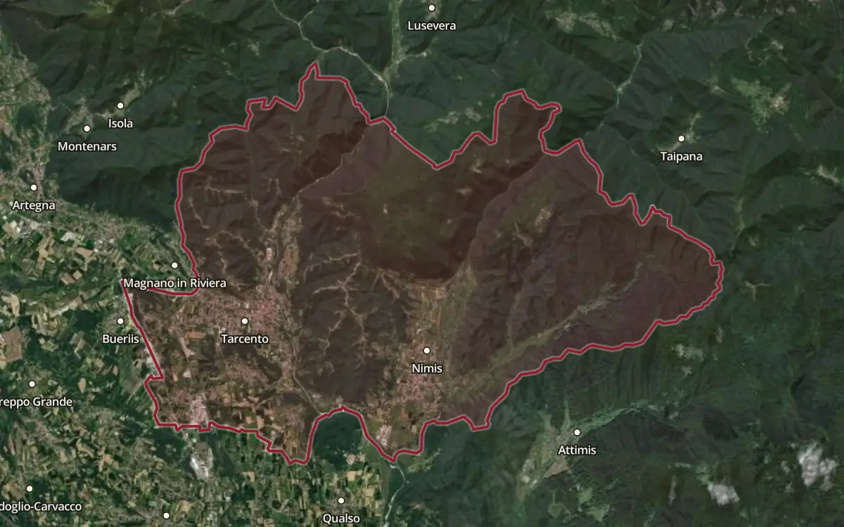 Map of the Ramandolo DOCG production zone on satellite imagery