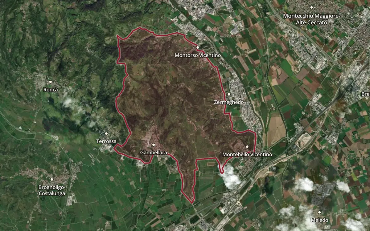 Map of the Recioto di Gambellara DOCG production zone on satellite imagery